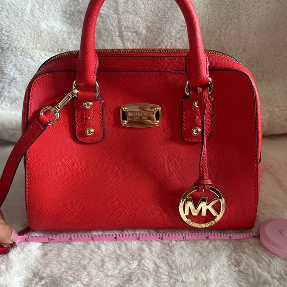 Michael Kors Red Orange Saffiano Leather Satchel Bag Gold Hardware | Like New - Picture 11 of 11